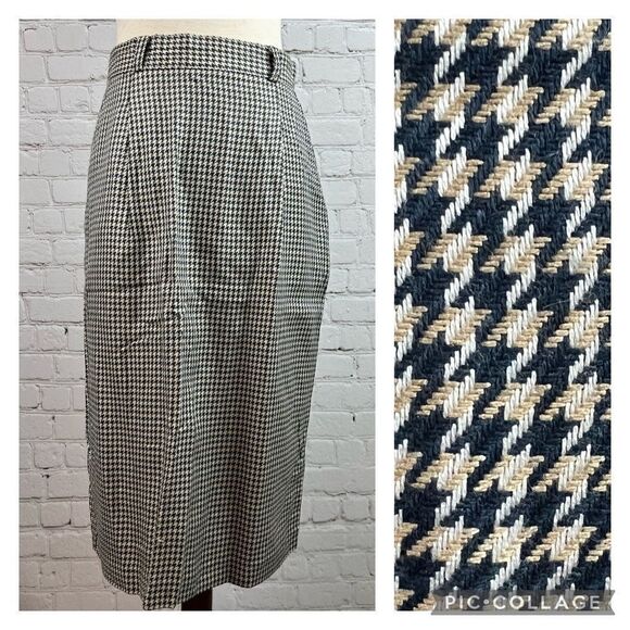 Vintage Dresses & Skirts - Vintage 70s Houndstooth Pencil Secretary Skirt Union Made by Designer Michelle 6